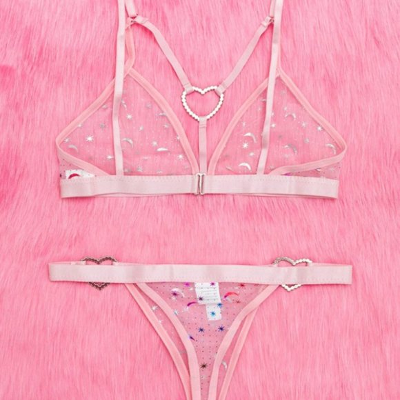 Pink Heart-Embellished Lingerie Set - Picture 2 of 3